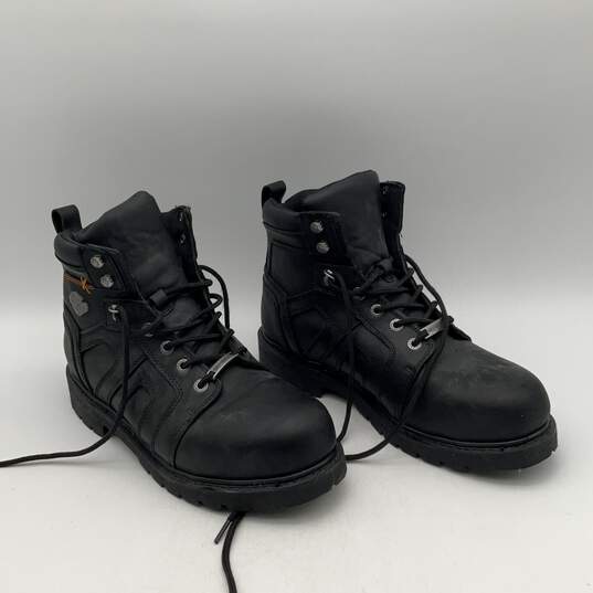 Mens Black Leather Chad Steel Toe Lace Up Ankle Biker Boots Size 11.5 image number 2