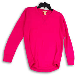 Womens Pink Knitted Stretch Long Sleeve Crew Neck Pullover Sweater Size S