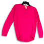 Womens Pink Knitted Stretch Long Sleeve Crew Neck Pullover Sweater Size S image number 1