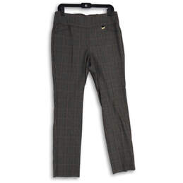 NWT Womens Gray Red Plaid Flat Front Elastic Waist Slim Ankle Pants Size 8