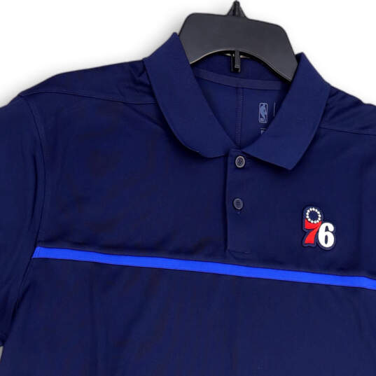 Mens Blue Dri-Fit Philadelphia 76ers Short Sleeve Polo Shirt Size Large image number 3