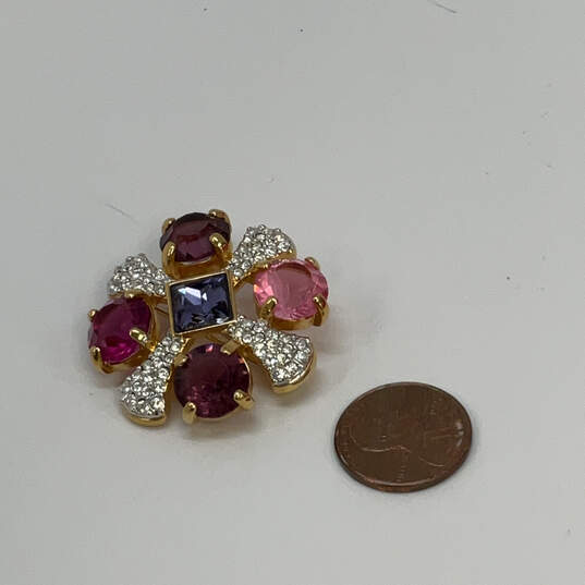 Designer Swarovski Gold-Tone Multicolor Faceted Crystal Brooch Pin image number 3