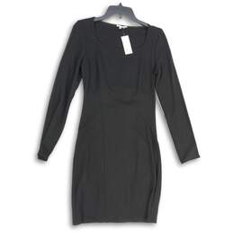 NWT Helmut Lang Womens Black Square Neck Long Sleeve Pullover Sheath Dress Sz L