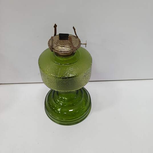 Vintage Bundle Tall Kerosene Hurricane Oil Lamp 18.25'' Green Glass and Pink image number 5