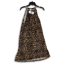 NWT Womens Black Brown Animal Print Halter Neck Pullover A-Line Dress Sz XL