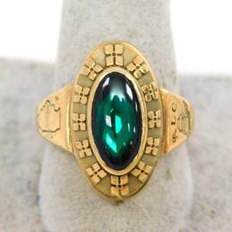 Vintage 10K Gold Green Spinel Oval Cabochon Flowers Class Ring 10.6g alternative image