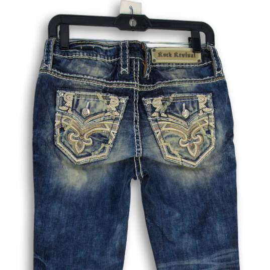 Womens Blue Denim Embroidered Medium Wash 5-Pocket Design Straight Jeans Size 26 image number 4