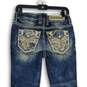 Womens Blue Denim Embroidered Medium Wash 5-Pocket Design Straight Jeans Size 26 image number 4