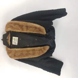 Vintage Lehrer Women Black Trimmed Fur Button Up Cropped Jacket S