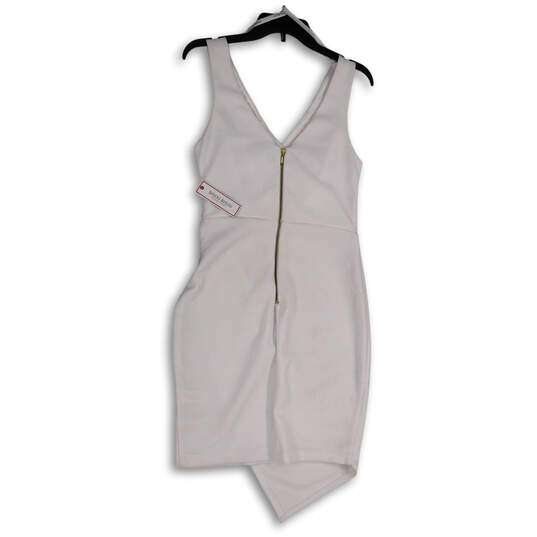NWT Womens White Wrap V-Neck Asymmetric Hem Sleeveless Bodycon Dress Size 8 image number 4