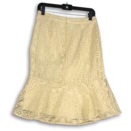 Rachel Parcell Womens Off White Lace Knee Length Back Zip Flare Skirt Size Small alternative image