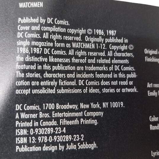 DC Comics WATCHMEN Graphic Novel 1987 Paperback image number 3