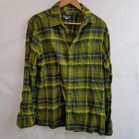 Marmot green flannel plaid button up shirt men's M image number 1