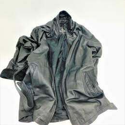 Oscar Piel Perfect Leather USA Trench Coat Jacket Full Zip Belted Black Size XL alternative image