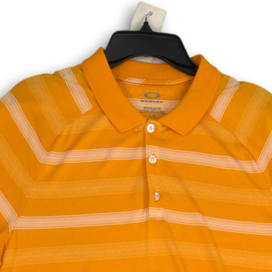 Mens Orange Stripe Spread Collar Short Sleeve Golf Polo Shirt Size Large image number 3