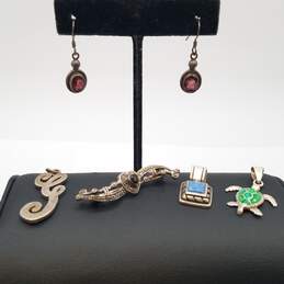 Sterling Silver Asst Gemstones Brooch Dangle Earrings Pendant Bundle 5pcs 14.2g