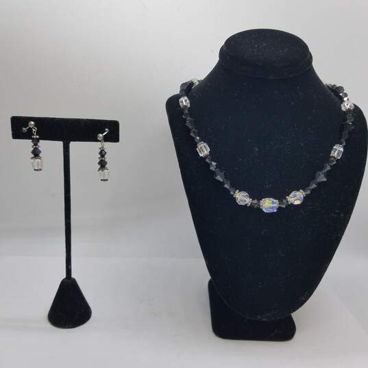 Sterling Silver Crystal 16in Necklace + Earring Set Bundle 2 pcs 29.6g image number 1