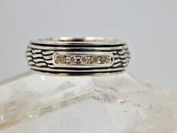 Men's Sterling Silver 0.10 CTTW Round Diamond Channel Set Band Ring 7.7g