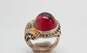 Vintage 925 Vermeil Red Glass Cabochon & Rhinestones Accented Scroll Unique Ring 8.3g image number 1