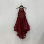 Womens Red Lace Halter Neck Sleeveless High Low Fit And Flare Dress Size 15 image number 2
