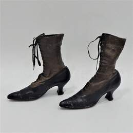 Antique Victorian Edwardian Era Leather Lace Up Boots Heels Women's Shoes alternative image