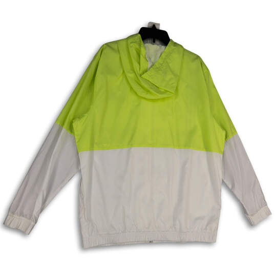 NWT Mens Yellow White Long Sleeve Full Zip Hooded Windbreaker Jacket Sz XL image number 2