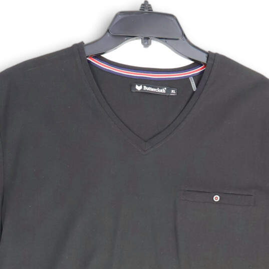 Mens Black V-Neck Chest Pocket Short Sleeve Pullover T-Shirt Size X-Large image number 3