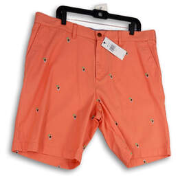 NWT Mens Pink Printed Flat Front Slash Pocket Chino Shorts Size 38W