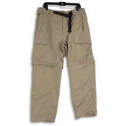Mens Beige Flat Front Straight Leg Cargo Pockets Hiking Pants Size Large