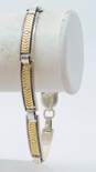 Artisan MM Rogers TS Stamped 925 Sterling Silver & 14K Yellow Gold Etched Panel Bracelet 20.2g image number 2