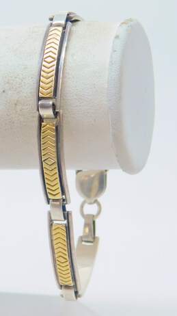 Artisan MM Rogers TS Stamped 925 Sterling Silver & 14K Yellow Gold Etched Panel Bracelet 20.2g alternative image