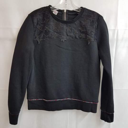 Scotch & Soda black sheer yoke star embroidered fleece sweatshirt women's S image number 1
