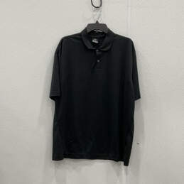 Mens Black Short Sleeve Spread Collar Regular Fit Button Polo Shirt Size XL