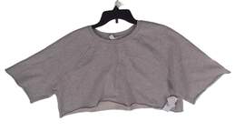 NWT Womens Gray Crew Neck Raglan Short Sleeve Cropped Sweatshirt Size 1X