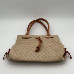 Dooney And Bourke Womens Beige Brown Monogram Drawstring Top Handle Handbag