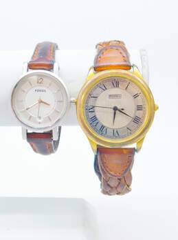 2 - Women's VNTG Fossil Brown Leather Analog Watches