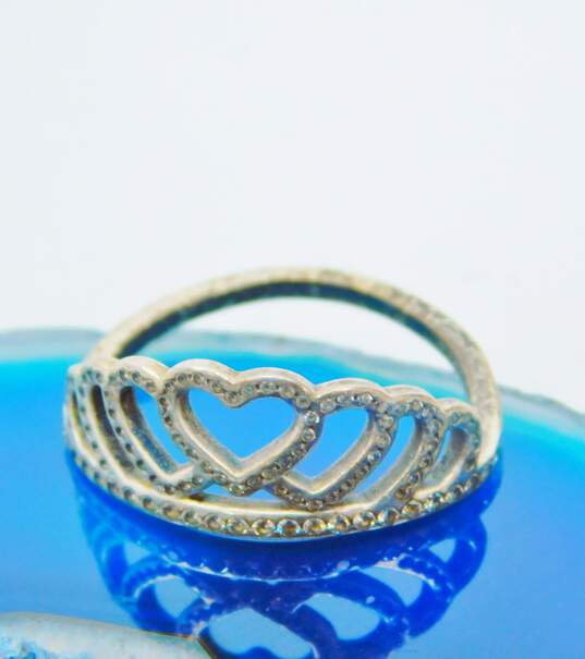 Pandora 925 Sterling Silver Hearts CZ Tiara Crown Ring 2.3g image number 2