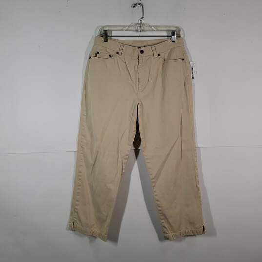 Womens Cotton Flat Front Belt Loops Straight Leg Cropped Pants Size 10P image number 1
