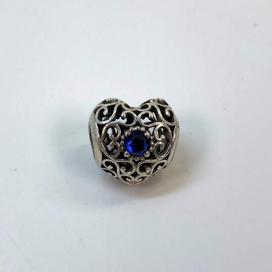 Designer Pandora S 925 ALE Sterling Silver September Signature Heart Bead Charm image number 3