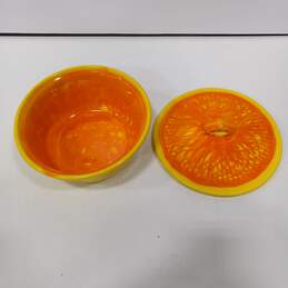 Vintage Yellow & Orange Ceramic Casserole Dish alternative image