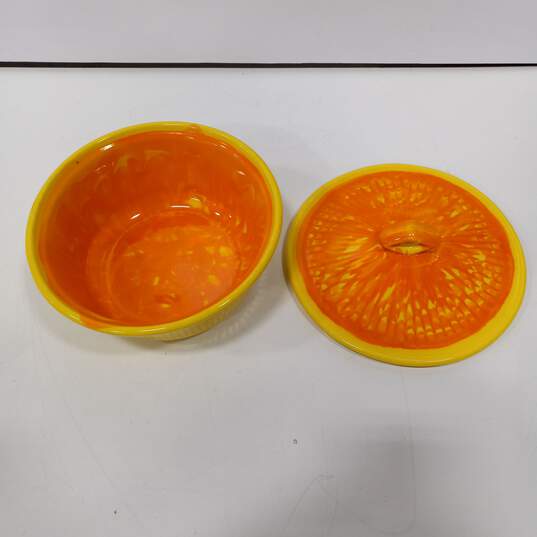 Vintage Yellow & Orange Ceramic Casserole Dish image number 2