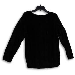Womens Black Knitted Round Neck Side Slit Pullover Sweater Size S/M alternative image