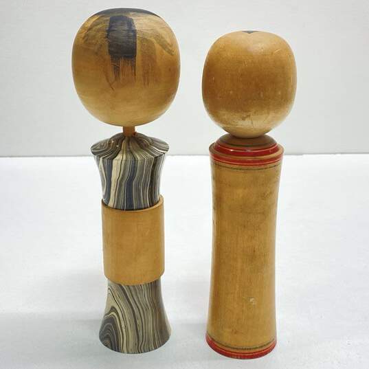 Vintage Oriental Hand Crafted Wooden Kokeshi Dolls 2pc Set image number 2