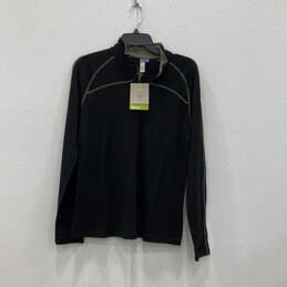 NWT Womens Black Long Sleeve Quarter Zip Regular Fit Pullover T-Shirt Sz XL