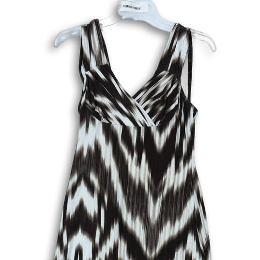 Womens White Brown Chevron Sleeveless V-Neck Ruched Maxi Dress Size Small image number 3