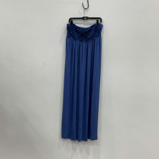 NWT Womens Blue Strapless Ruffle Flower Stretch Long Maxi Dress Size XL image number 1