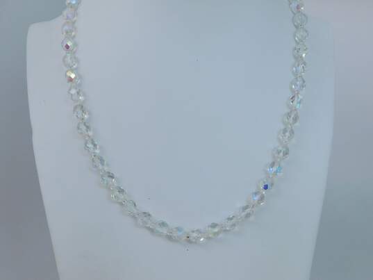 Vintage Aurora Borealis & Faux Pearl Silver Tone Multi Strand Necklace & Clip On Earrings 150.2g image number 3