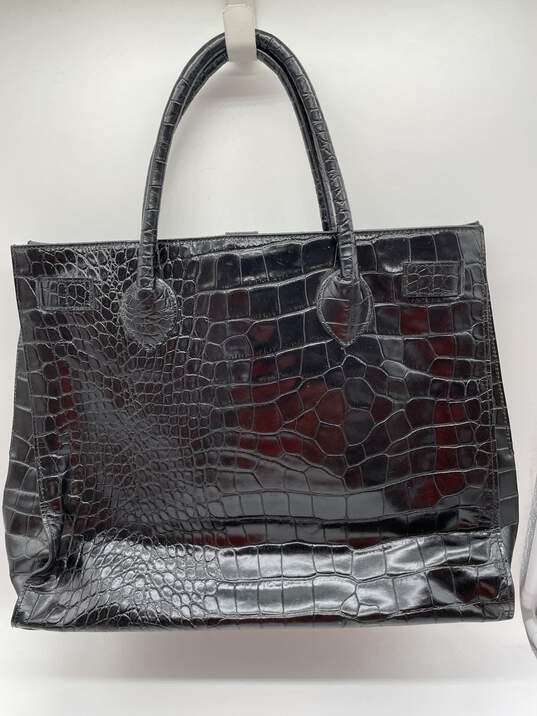 Women's Large Shopping Bag Crocodile Embossed in Black