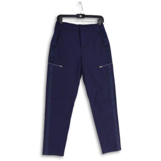 Womens Navy Blue Flat Front Slash Packet Skinny Leg Ankle Pants Size 6 image number 1