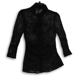 NWT Womens Black Lace Collared Long Sleeve Button Front Blouse Top Size 10 alternative image